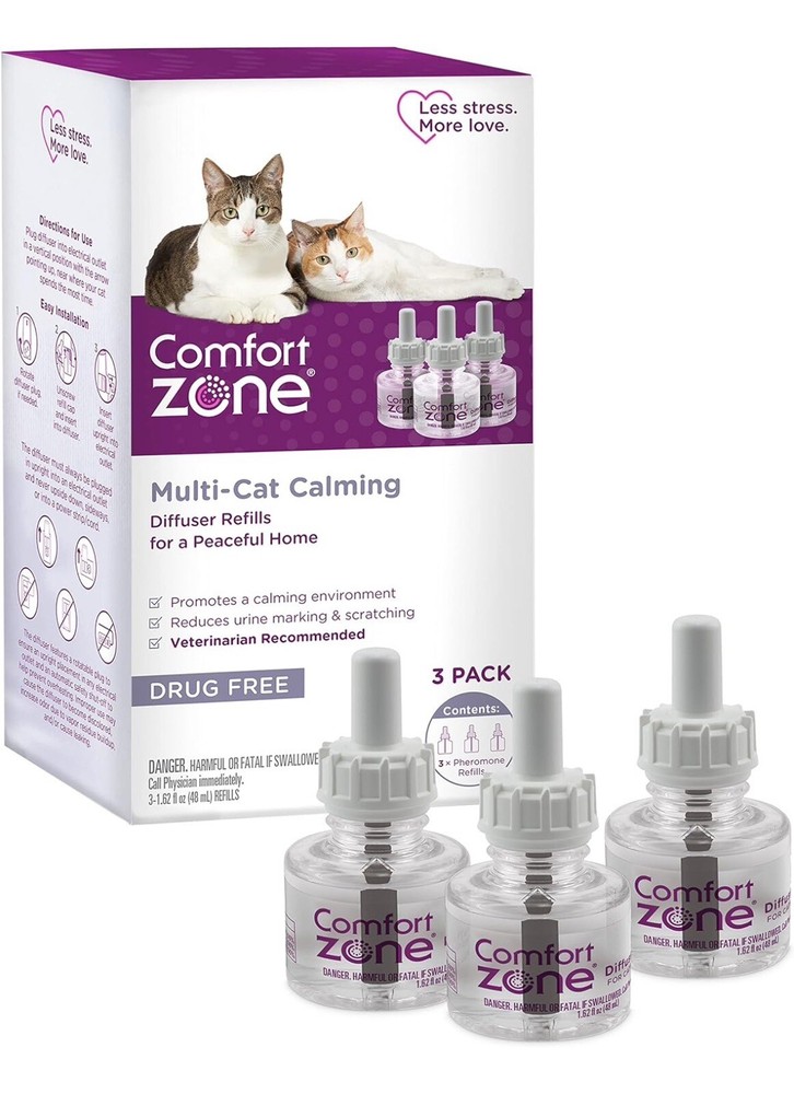 3Pack Comfort Zone Multi-Cat Calming Diffuser Refills for Soothing Reduce Stress