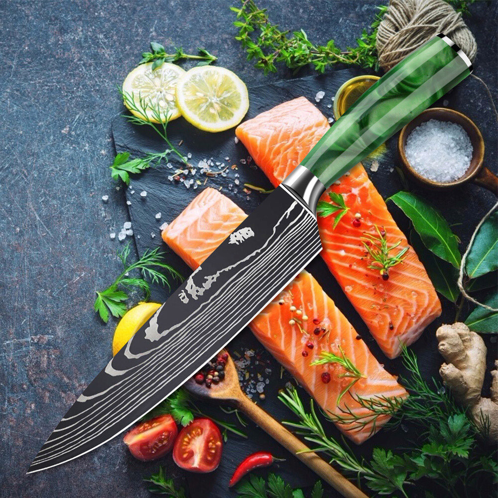 Japanese Damascus Pattern Chef Knives Stainless Steel Cleaver Kitchen Knife Set