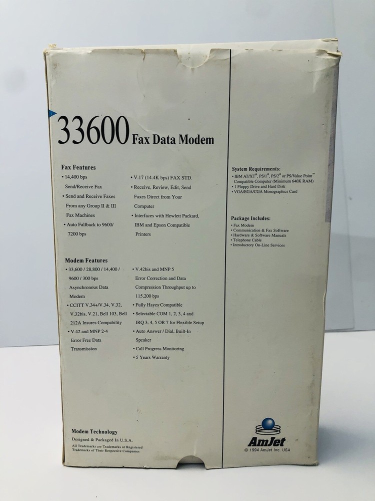 Fax Data Modem 33600 Model(1994 Amjet)