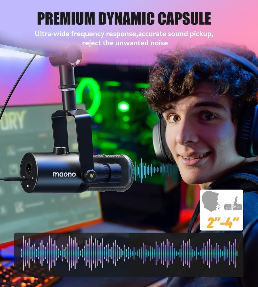 MAONO Dynamic Microphone, USB/XLR Podcast PC Microphone with Software, Black