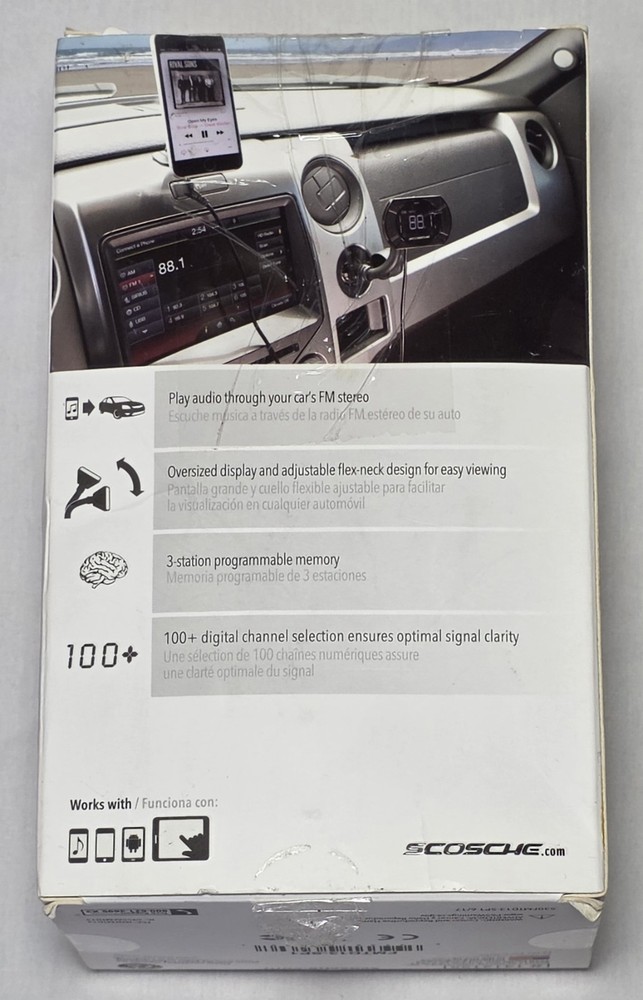 NEW Scosche FMTD13-SP1 Digital FM transmitter with Back Lit Display & Flex-Neck
