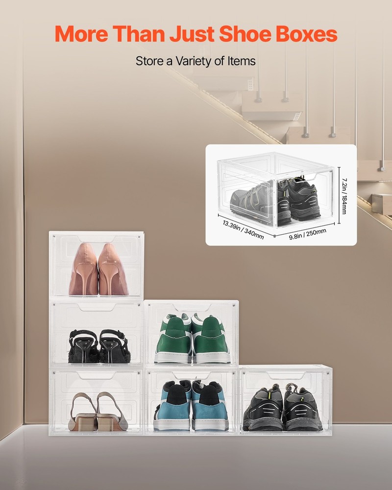 [New]Shoe Storage Boxes,6 Pack Clear Stackable Shoe Boxes Storage Organizers w/M