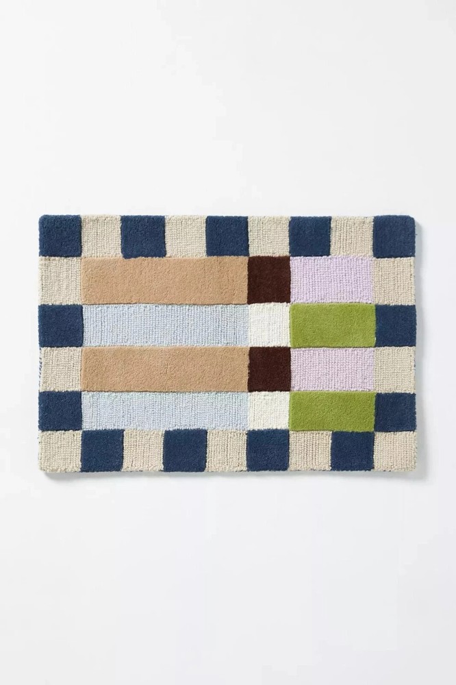 Hoxton Hand-Tufted Wool Rug Modern Geometric Design Checkered Pattern