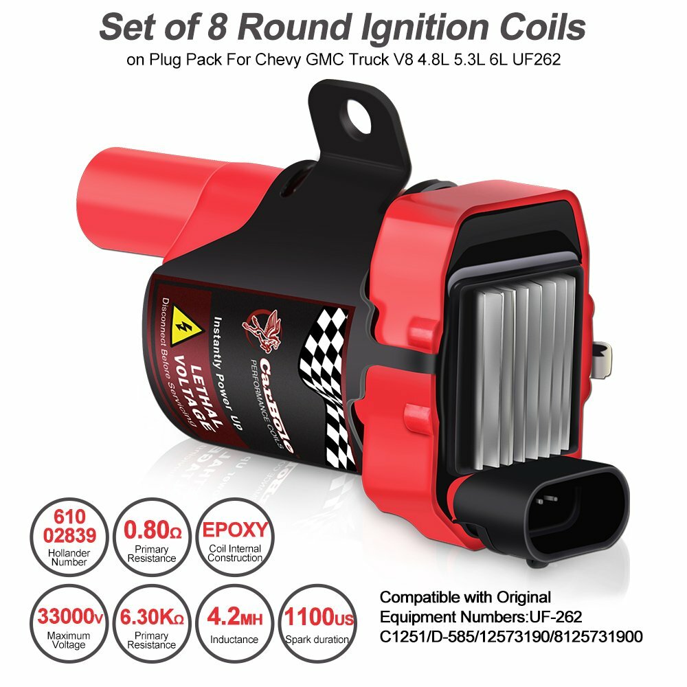 8 Red High Performance Ignition Coils Pack For GMC Chevy C1251 D585 4.8/5.3/6.0L