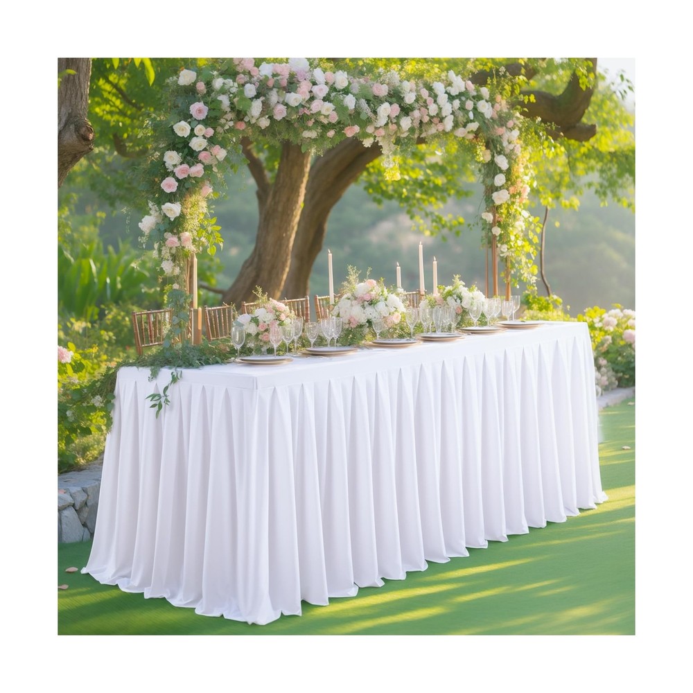 8 Pack White Rectangle Tablecloth 8 FT Stretch Spandex Fitted Table Cloth for...