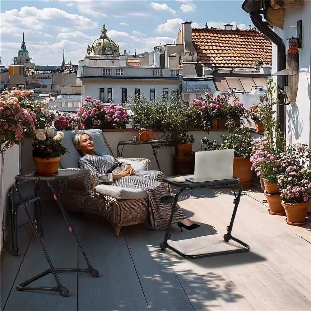 Adjustable Folding Table Portable Small Table Patio Camping/Backyard Black