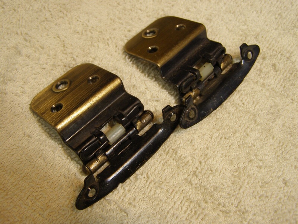 2) 3/8" Offset Hinges Burnished Brass w/ Black Finish Self Closing Spring Load