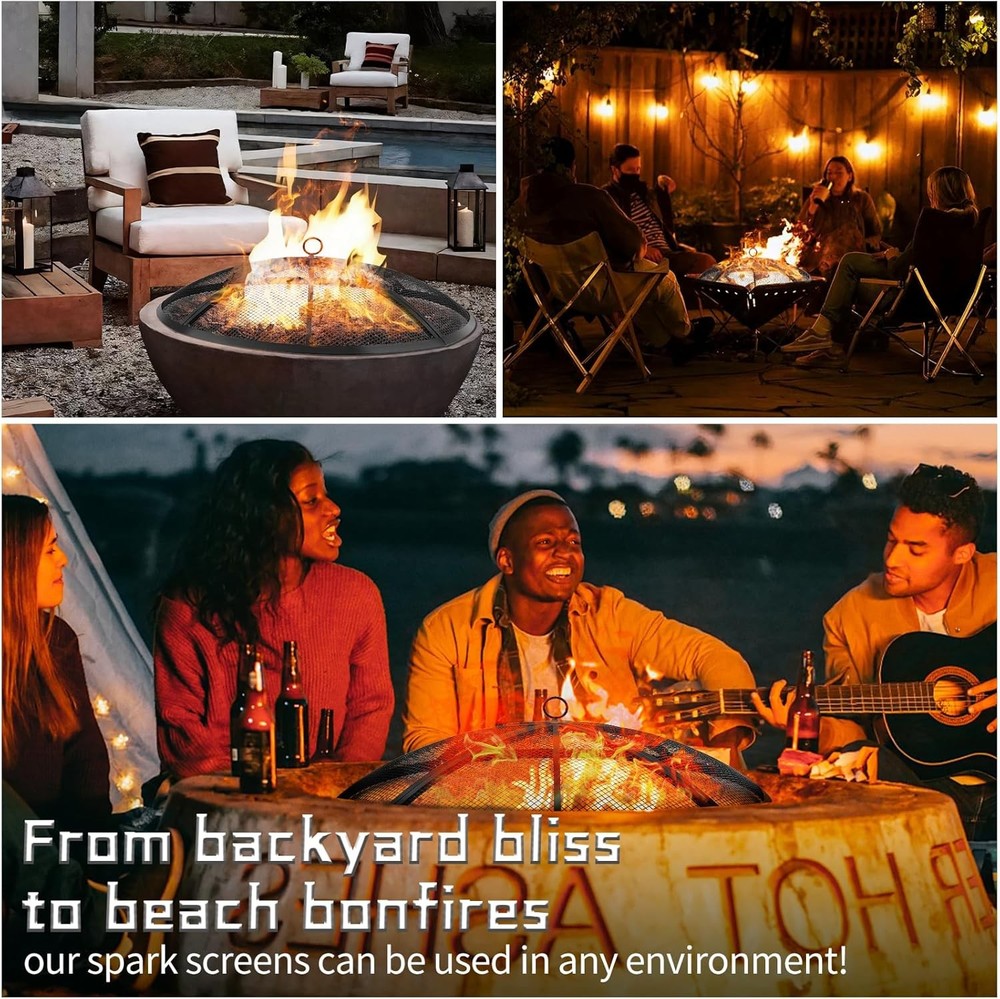 Fire Pit Spark Screen, Outdoor 22 Inch Round Fire Pit Screen with Foldable Hook