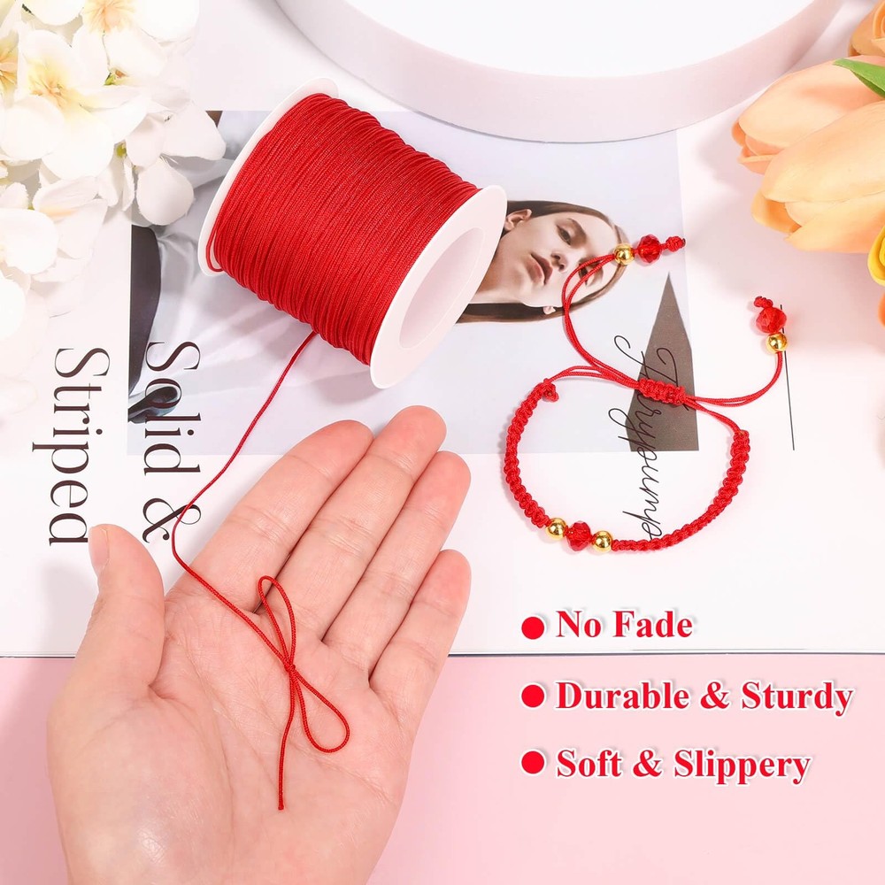 Anezus Red Nylon String for Bracelets, 0.8mm Thread Chinese