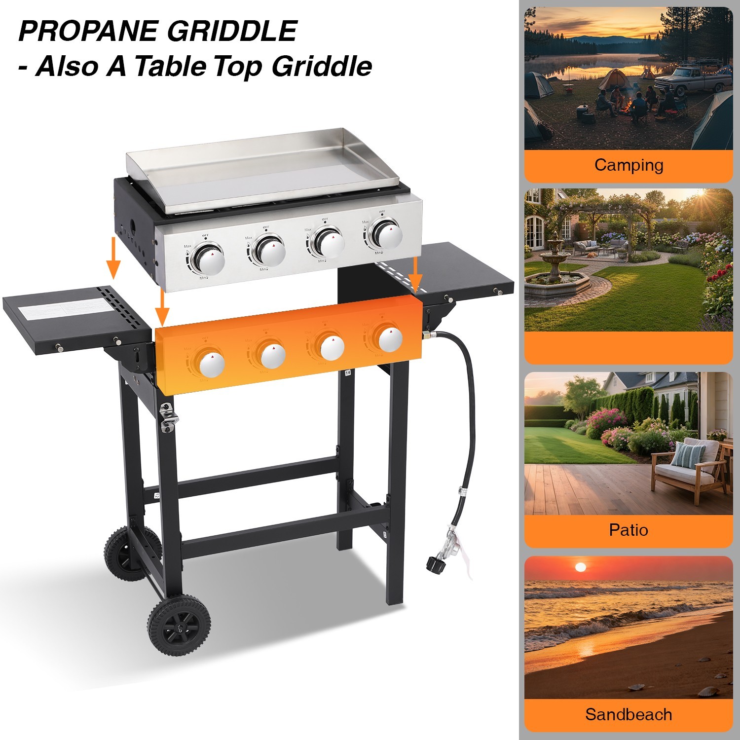 Propane Gas Griddle 4-Burner Flat Top Grill Griddle with Wheel Cover for Outdoor