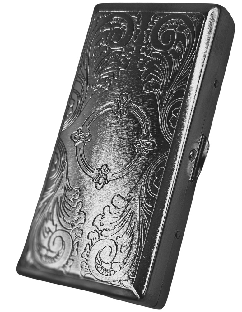 Victorian Style Cigarette Case Double Sided King & 100s Etched Pattern 4x2inch