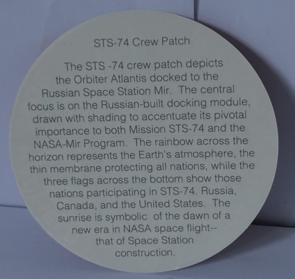 NASA STS-74 Space Shuttle Mission Crew Patch Sticker .