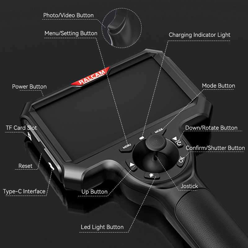 Ralcam Joystick 5" Endoscope Camera with Light Inspection Camera 360° Borescope