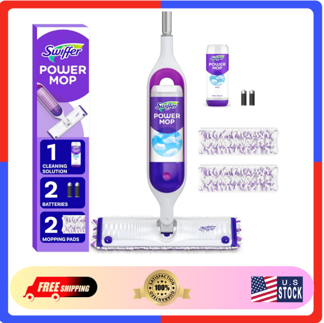 Swiffer PowerMop Kit – Includes Mop, 2 Pads, Cleaning Solution & Batteries