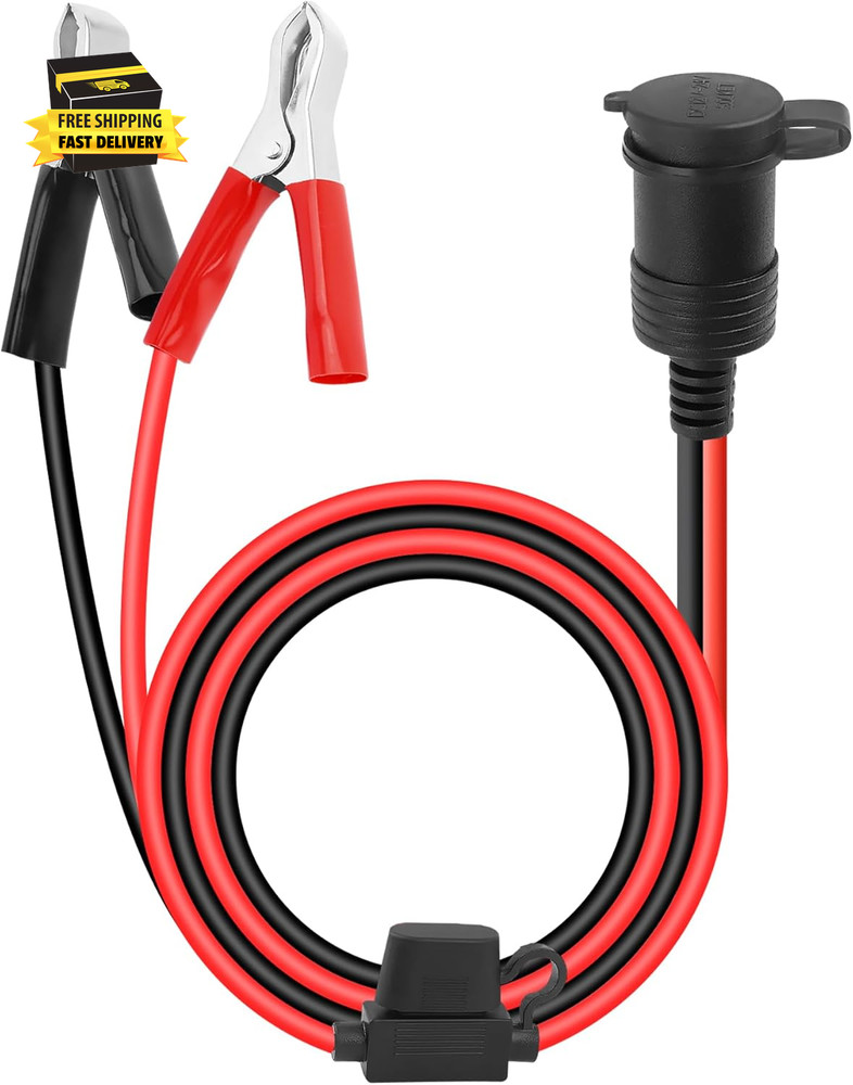 12V Cigarette Lighter Socket Replacement with 3Ft Extension Cord & Battery Allig