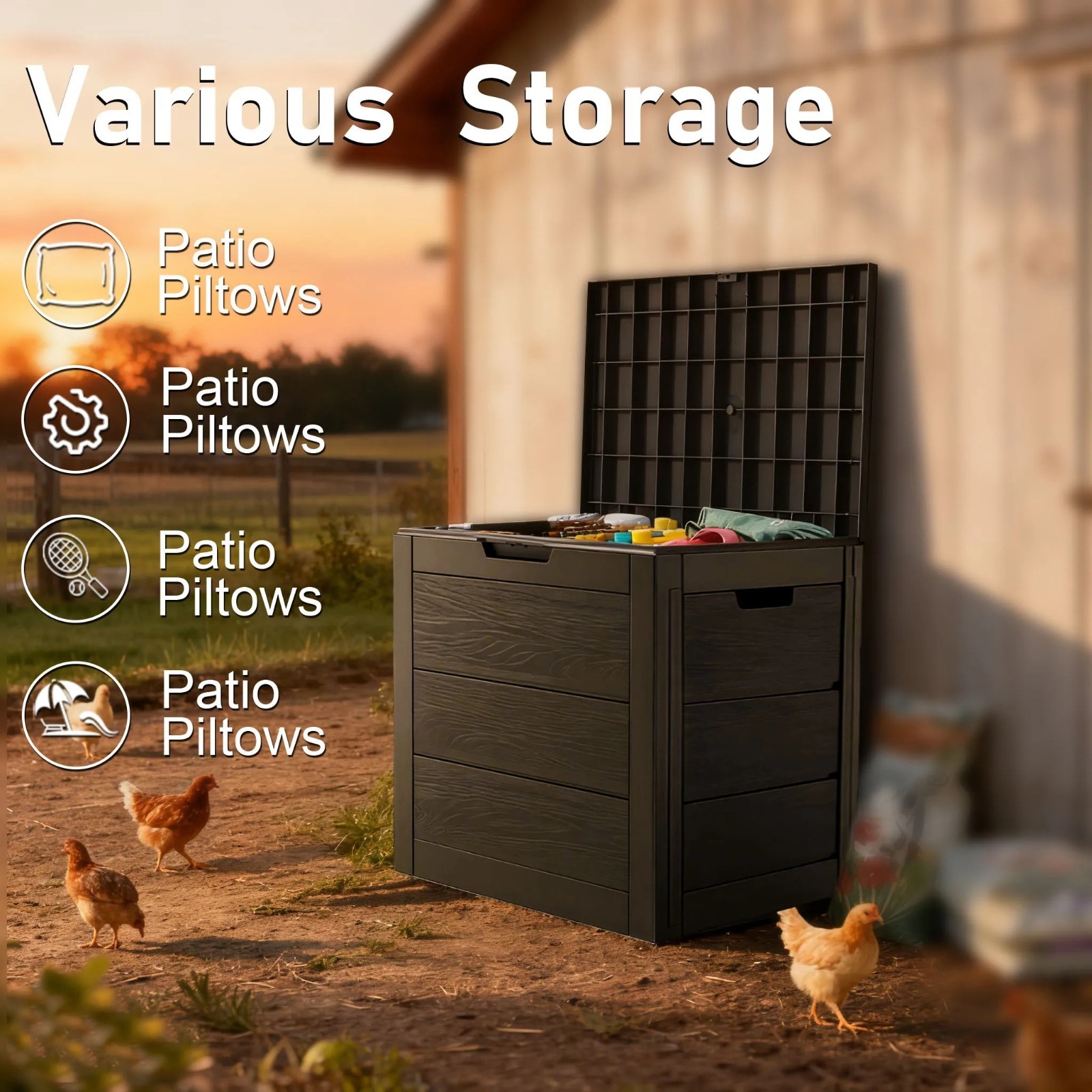 35 Gallon Outdoor Deck Box Heavy Duty Patio Storage Box Lockable Waterproof