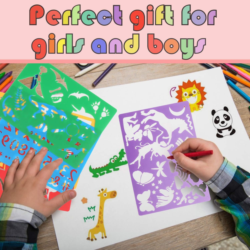 Kids Drawing Stencils Set, 20 Pcs Plastic Stencil Kit 300+ Patterns Drawing Temp