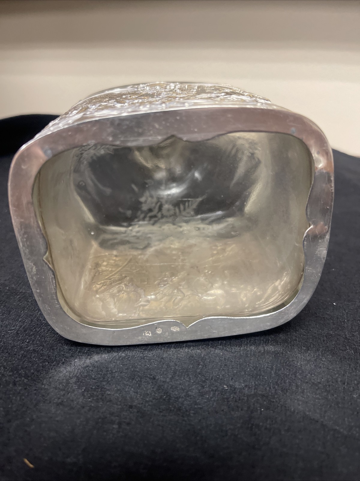 Pair Antique German Hanau Glass Decanters Bottles With sterling mounts / Tops