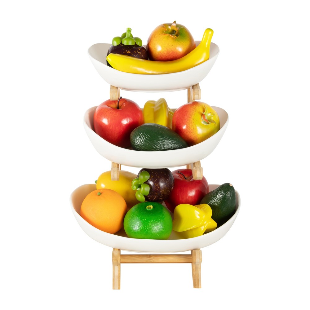 3 Layers Kitchen Fruit Tray White Storage Rack Vegetable Snack Candy Rack Holder