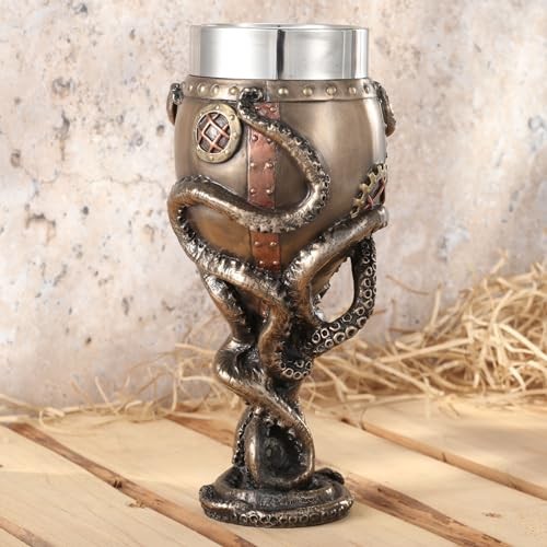 Resin Goblets Steampunk Brass Octopus Grasping Bathysphere Gobletk, Bronze