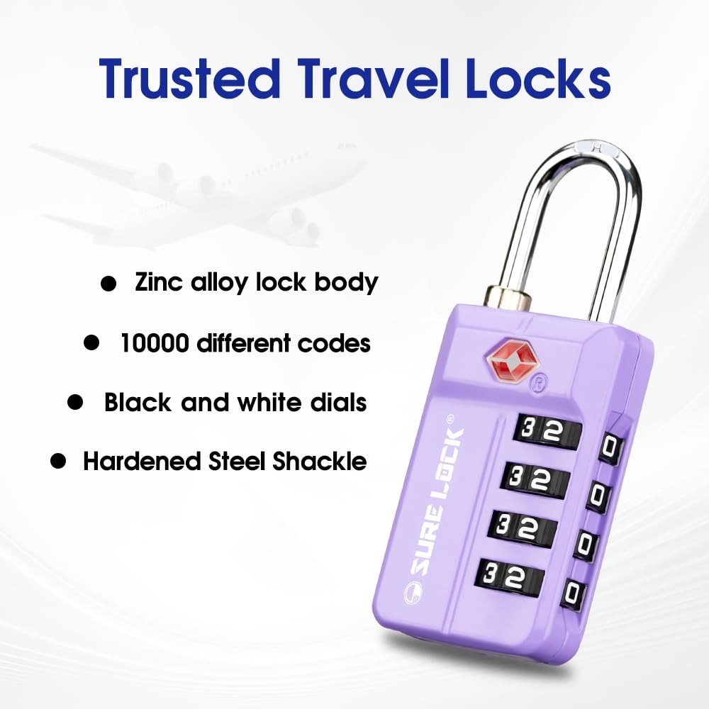 TSA-Approved 4-Digit Resettable Combination Luggage Lock with Open Alert, Eas...