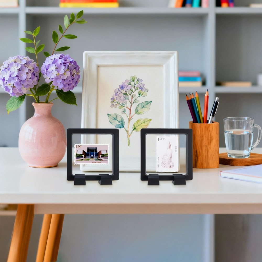 6 Pcs 2.75 Inch Stamp Display Case, 3D Floating Frame Case for Black
