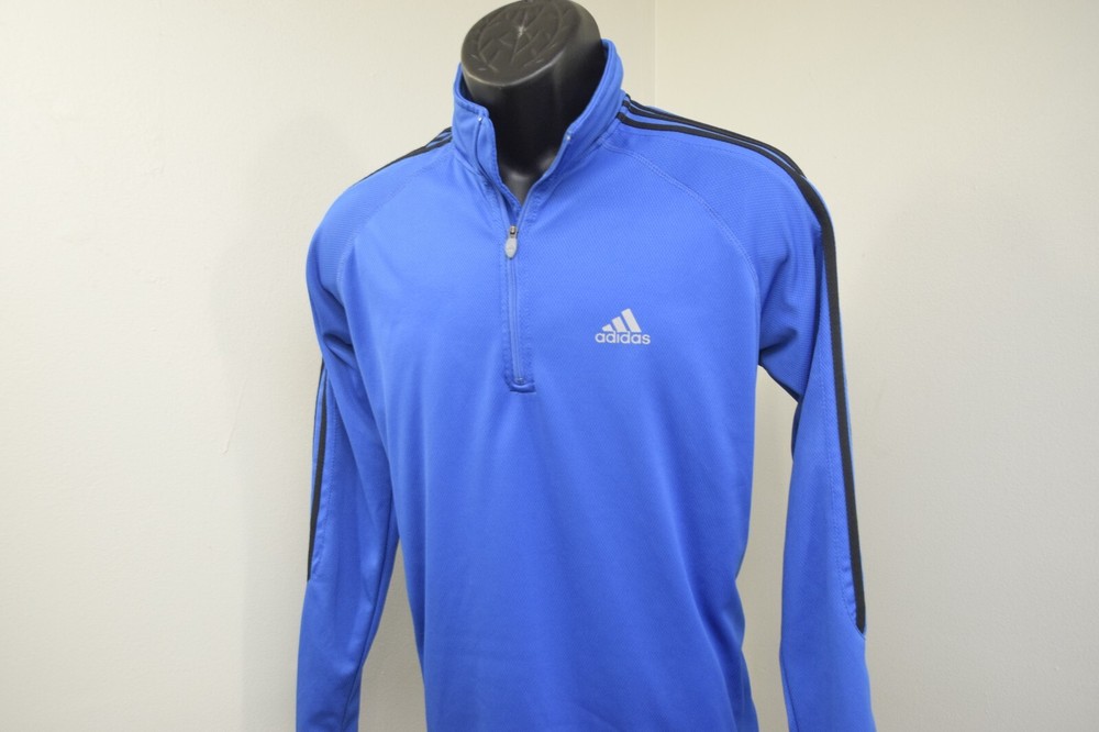 Adidas ClimaLite 1/4 Zip Jacket Blue Striped Long Sleeve Pullover Mens Medium
