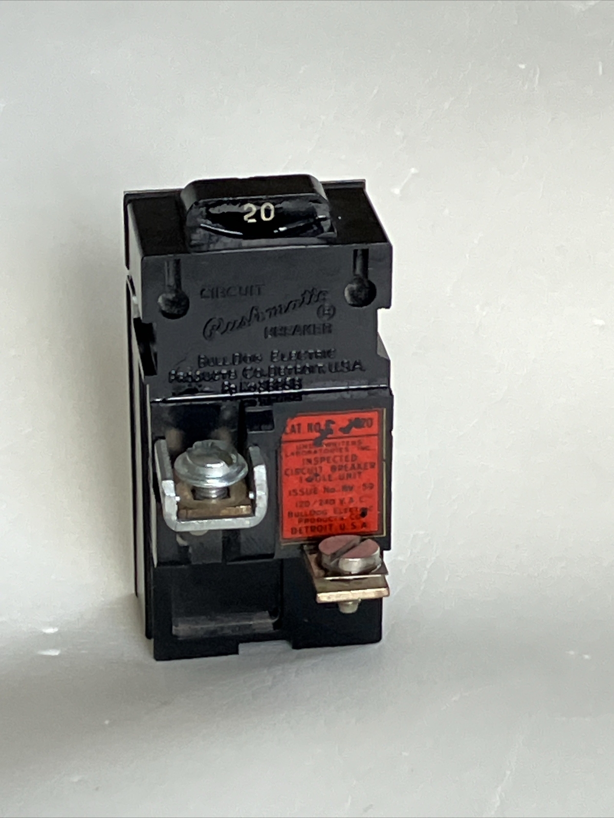 Bulldog P120, 20 Amp, 120 Volt, 1 Pole Pushmatic Circuit Breaker- WARRANTY