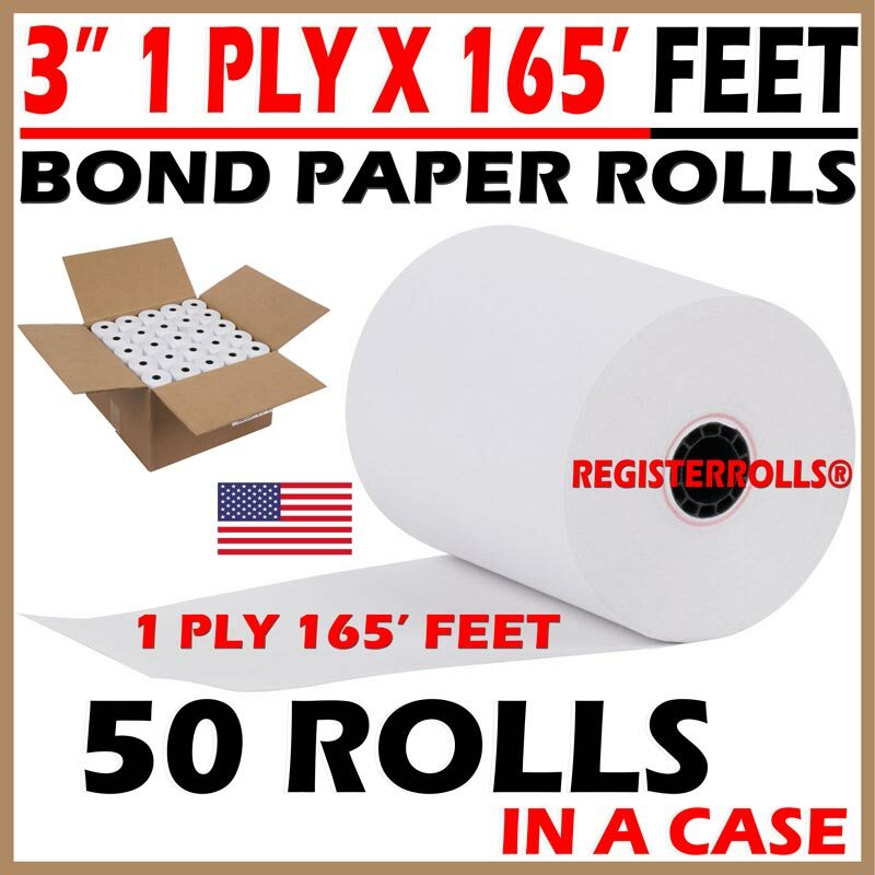 3" X 165' 1-Ply BOND KITCHEN PRINTER CASH REGISTER RECEIPT TAPE PAPER 50 ROLLS