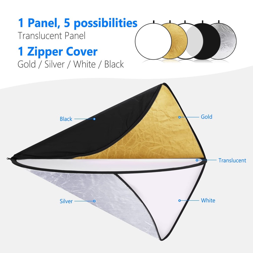 NEEWER 43" 5-in-1 Collapsible Light Reflector Diffuser Multi Disc Studio Outdoor
