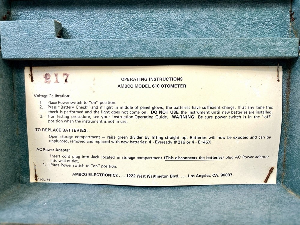 Vintage AMBCO 610 Otometer Audiometer w/ Case, Headset & Papers – Untested