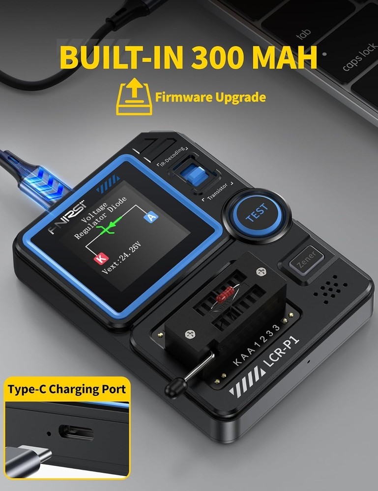 Battery Powered Electronic Component Tester with Color Screen and Data Line