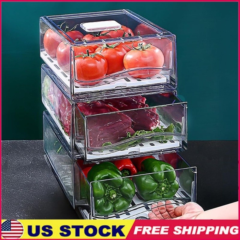 Stackable Refrigerator Organizer Bins Food Grade Storage Freshness Keeper New