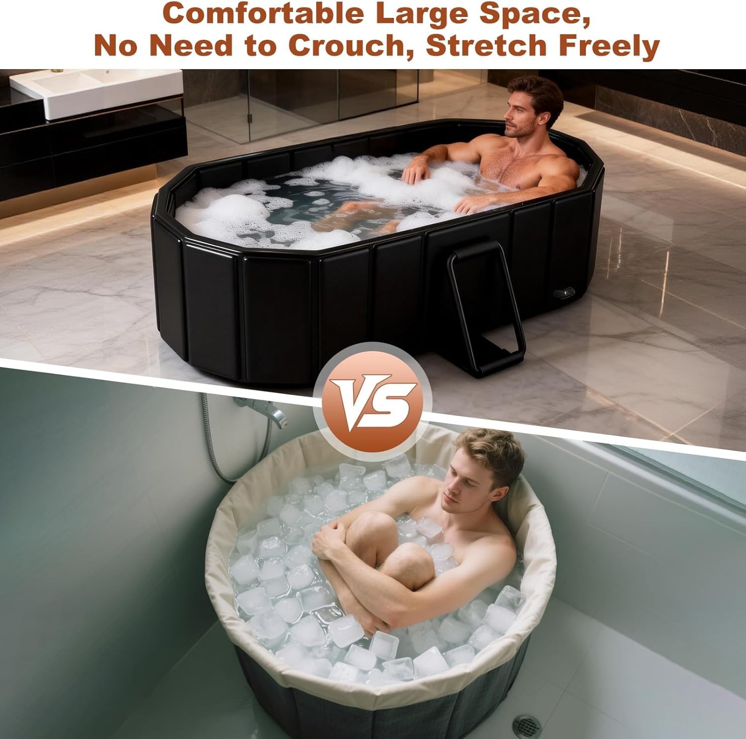 Portable Bathtub for Adult 59" Large Collapsible Cold Plunge Bathtub Foldable...