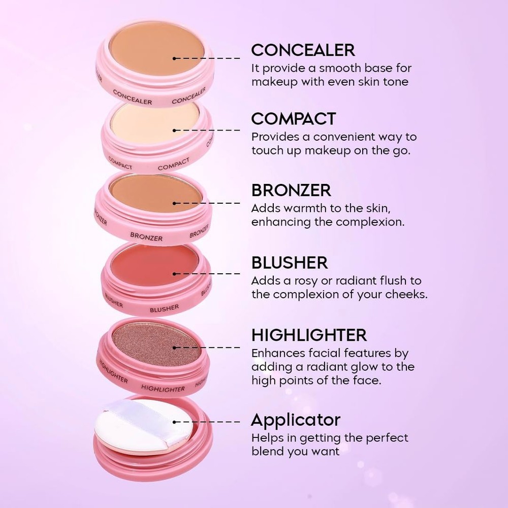 Gleva5In1 Makeup stack With Concealer, Bronzer, Blusher, Compact & Highlighter