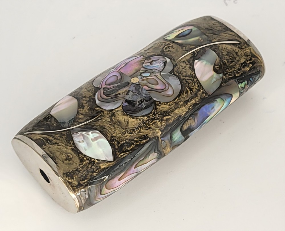 MEXICO ALPACA SILVER ABALONE SHELL INLAY BIC LIGHTER HOLDER CASE