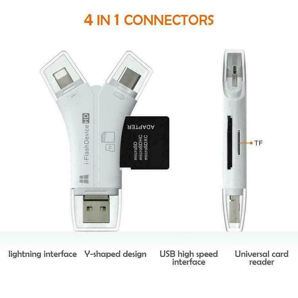4 in 1 USB Card Reader Flash Drive Micro SD SDHC TF iPhone Android PC MAC Black