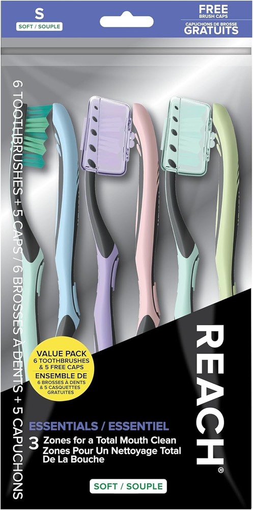 Reach Essentials Toothbrush with Toothbrush Caps,6 Count