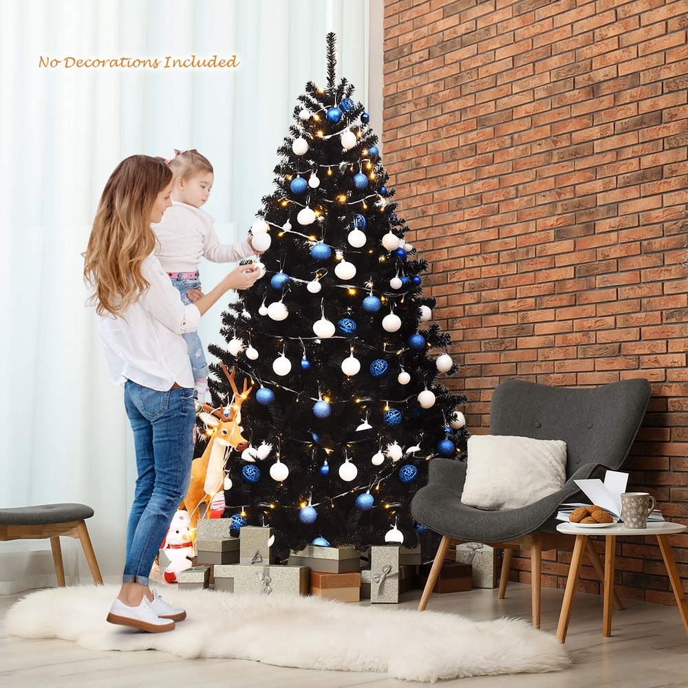 6Ft Hinged Artificial Halloween Christmas Tree Full Tree w/ Stand Black