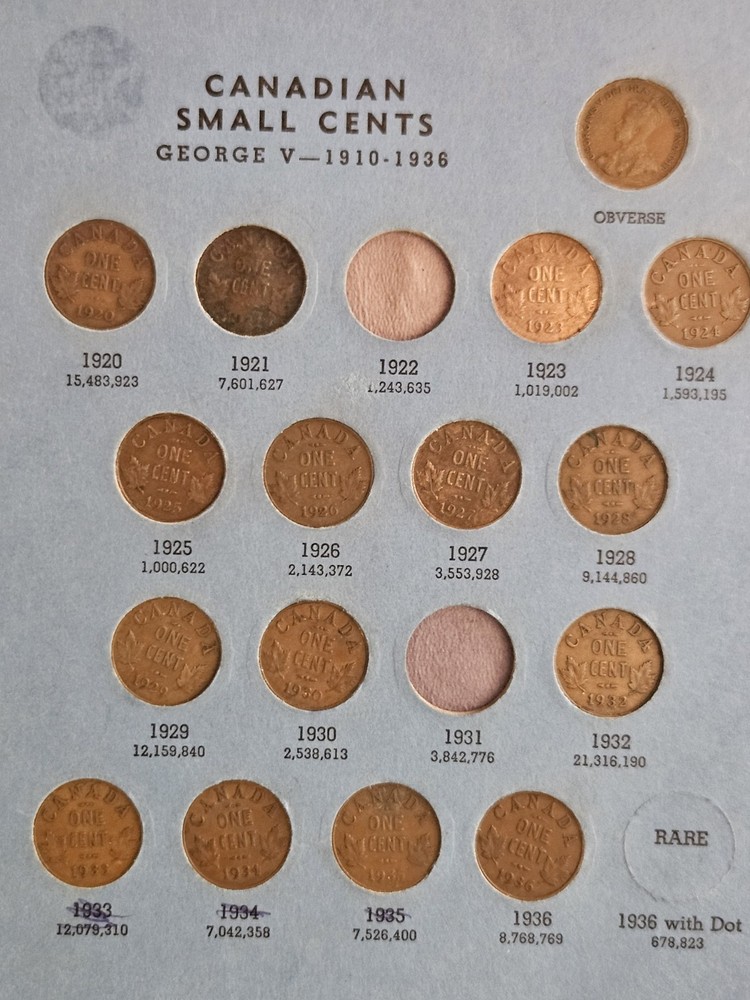 canadian small cent collection - Missing 3 dates