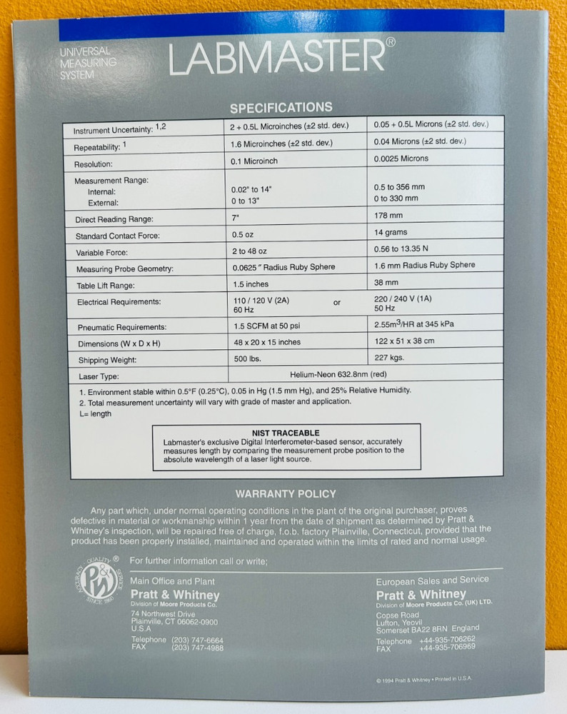 Labmaster 1994 Universal Measuring System Catalog.