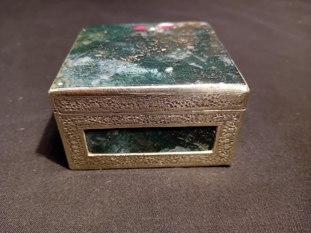 Fabulous Moss Agate & Silver Metal Box.