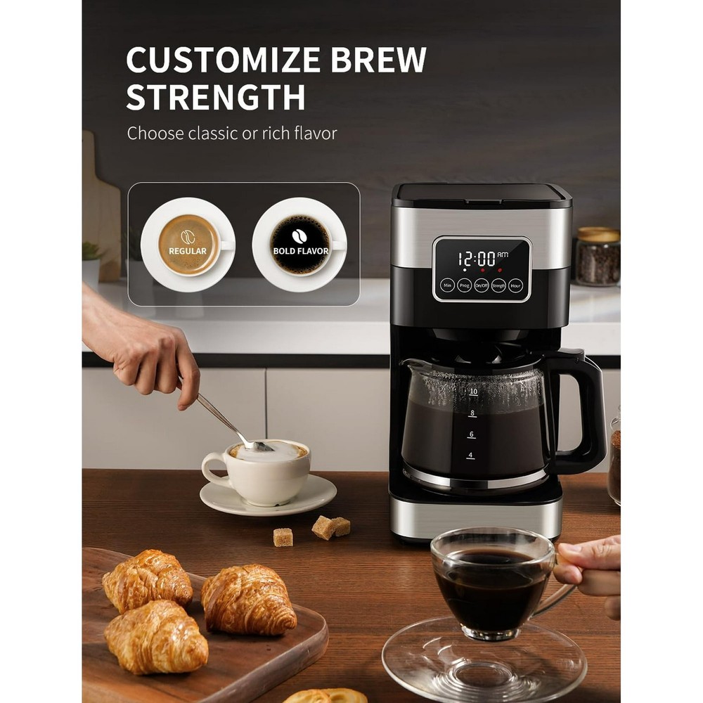 10-Cup Programmable Coffee Maker Auto Shut Off Permanent Filter Brew Drip Silver