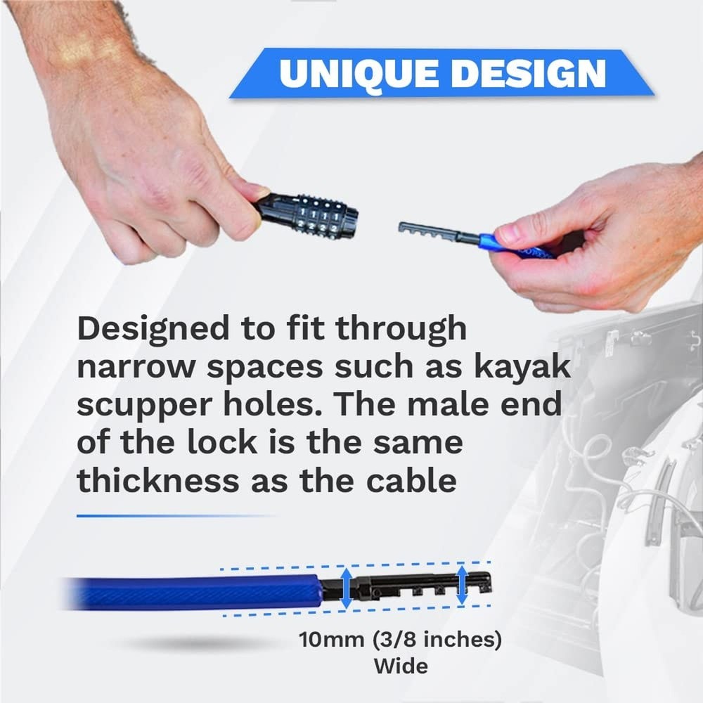 DocksLocks Weatherproof Straight Security Cable Lock (5ft to 25ft Lengths) wi...