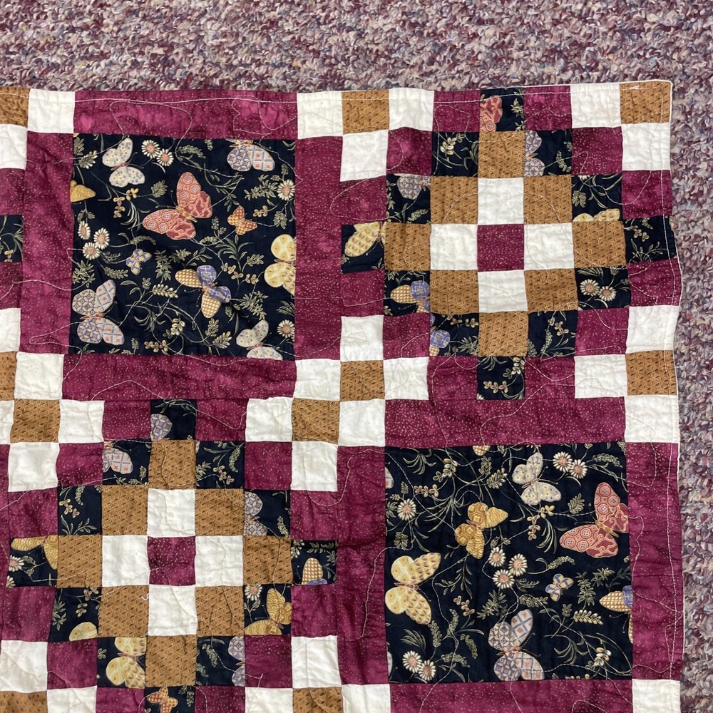Butterfly Patchwork Pattern Quilt Lap Throw 16 Patch 49”x50” Hand Stitched