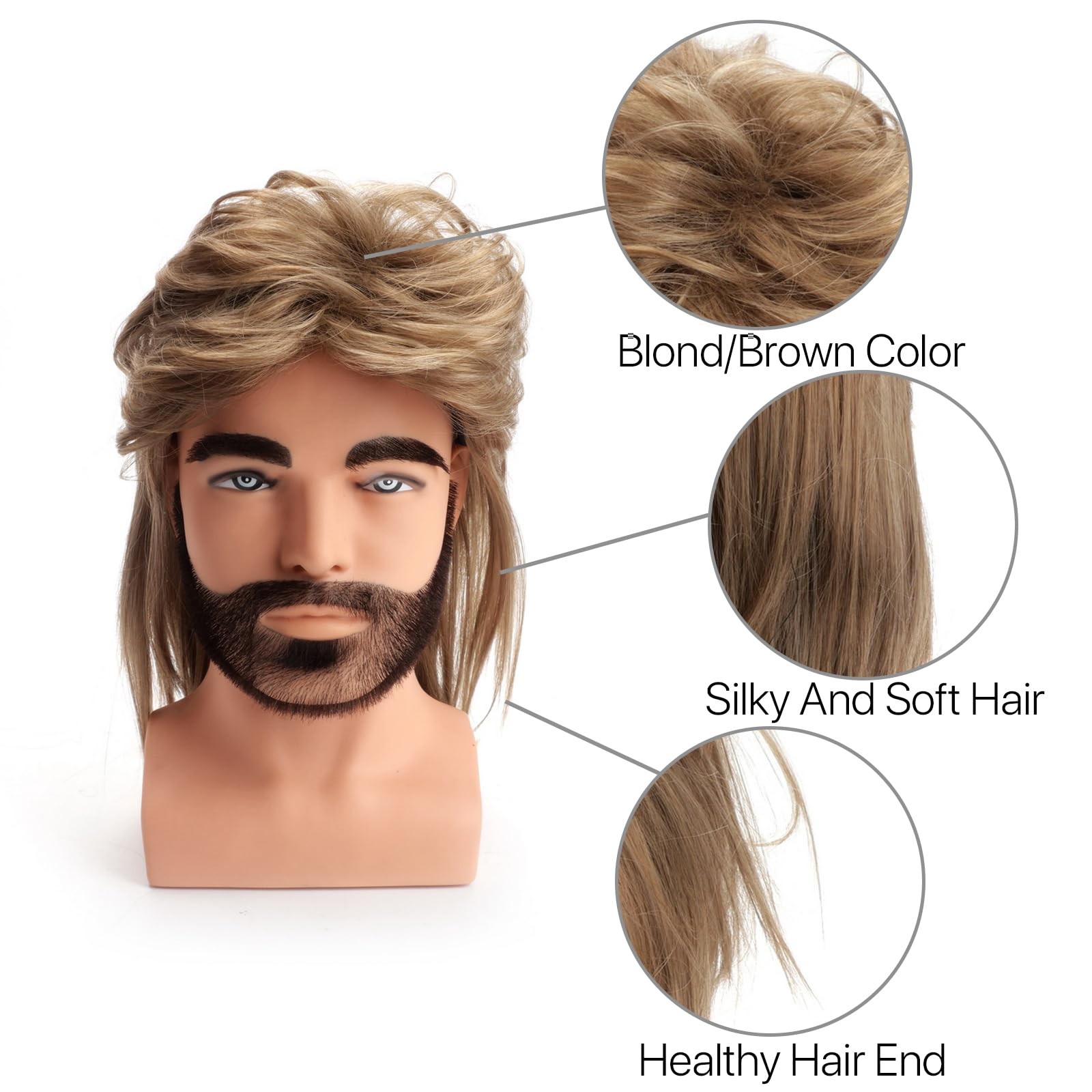 Mullet wig|Adult Funny Wigs for Men|Pop Rock Wig|Joe Dirt Wig for 70s|80s Wig