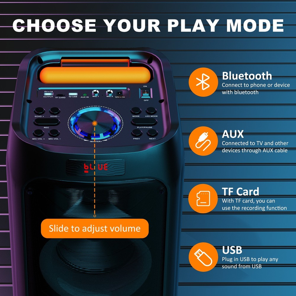 Portable Karaoke Machine with 2Wireless Mics,Bluetooth Party Speaker with Wheels
