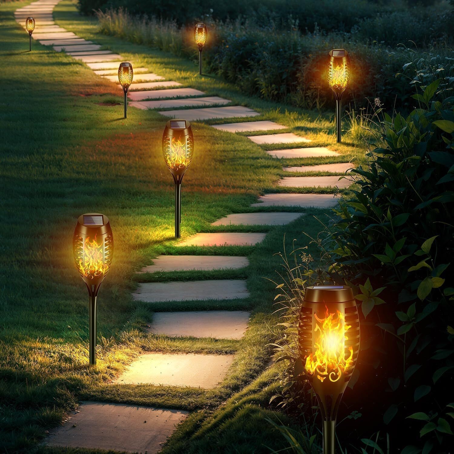 6Pack Flickering LED Solar Flame Tiki Torch Lights Outdoor Garden Yard Lawn Lamp