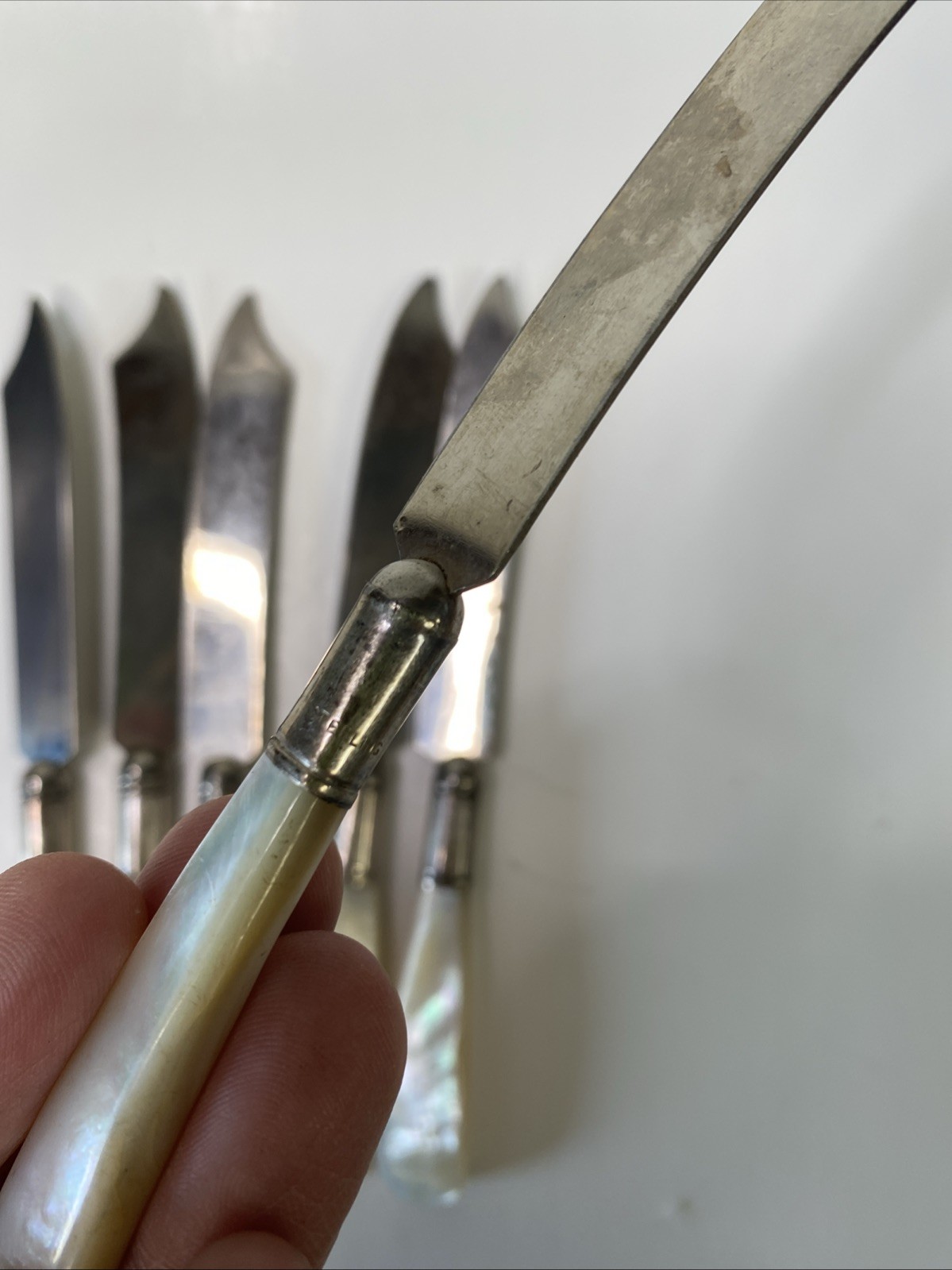 Vintage Sterling Silver Pearl Handle Knives Set of 6, Used