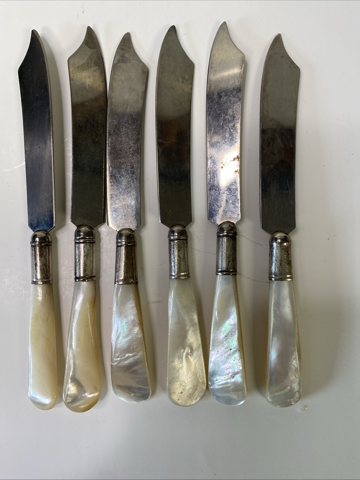 Vintage Sterling Silver Pearl Handle Knives Set of 6, Used